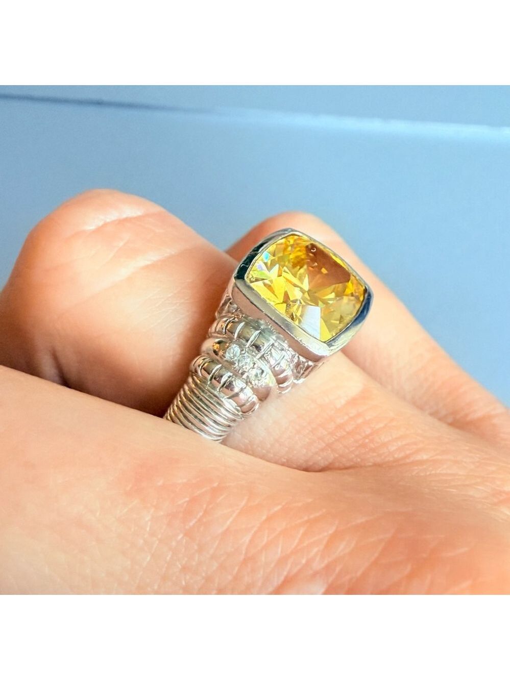 Judith Ripka 3.5 CT Solitaire Canary Crystal & Diamond Sterling Silver 925 Ring - Picture 10 of 12